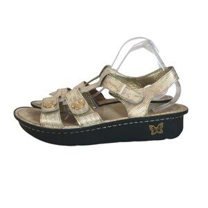 Alegria Womens Gold Cream Leather Sandals Size 9.5-10/40 Hook & Loop